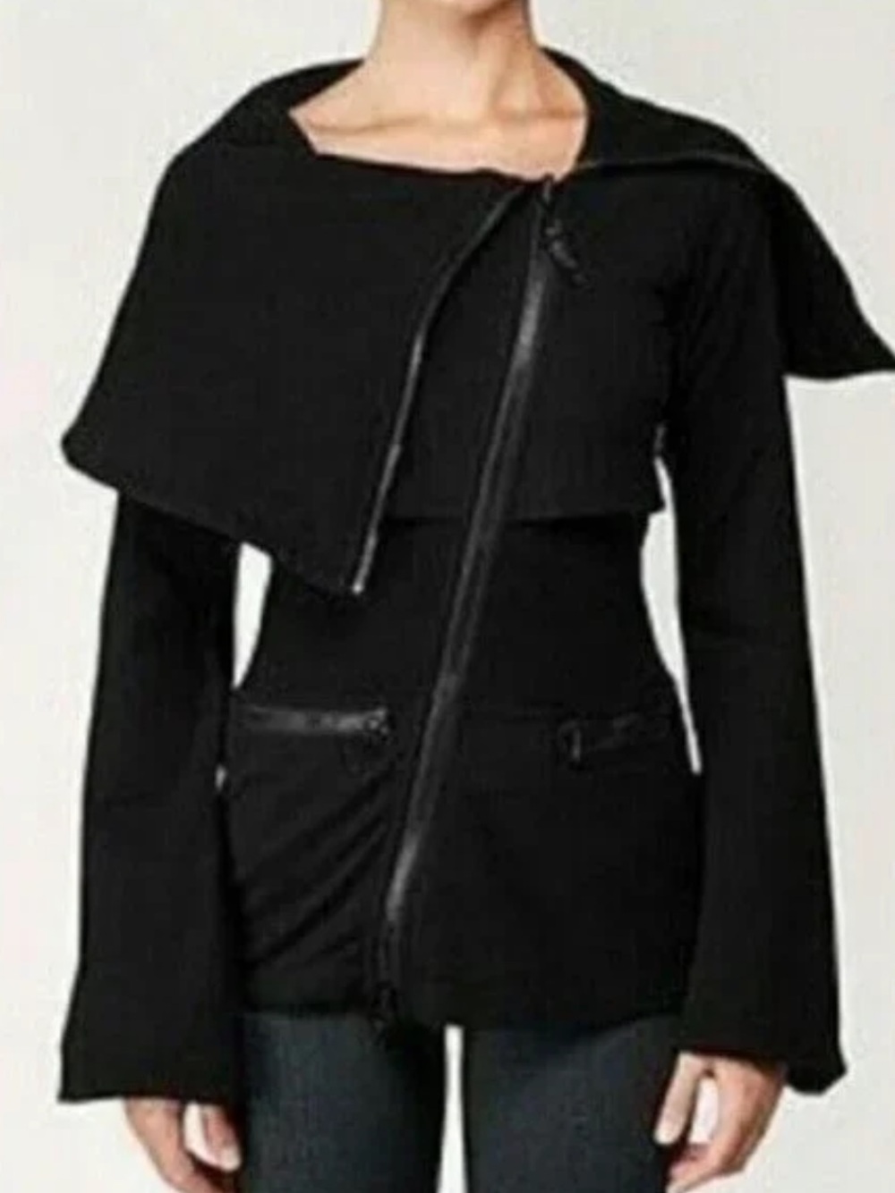 LULULEMON BLACK THICK ASYMMETRICAL ZIP BIG COLLAR JACKET SIZE 6